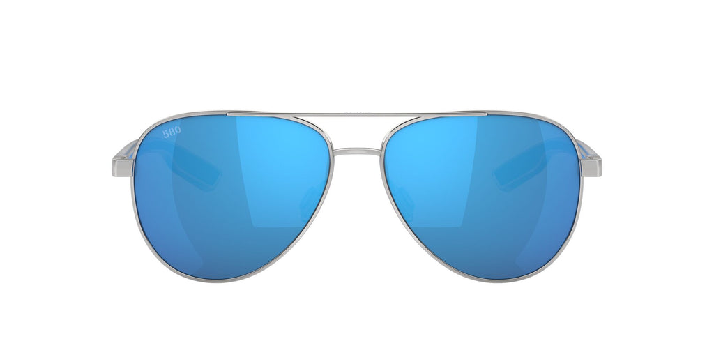 Costa Del Mar Peli 400 Shiny Silver / Polarised In Blue Mirror 580G 57 / Crystal / Metal