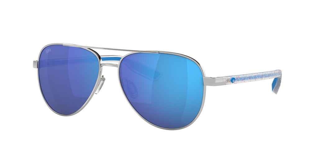 Costa Del Mar Peli 400 Shiny Silver / Polarised In Blue Mirror 580G 57 / Crystal / Metal