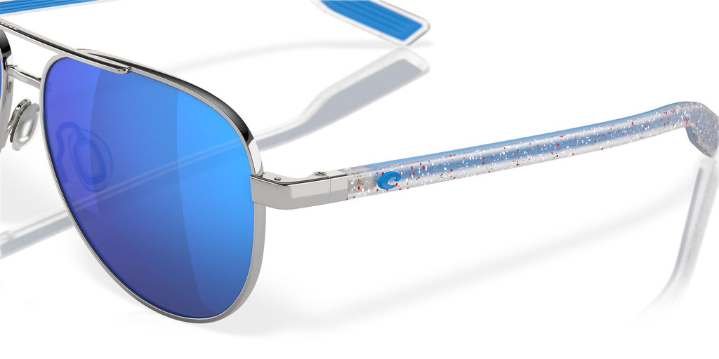 Costa Del Mar Peli 400 Shiny Silver / Polarised In Blue Mirror 580G 57 / Crystal / Metal