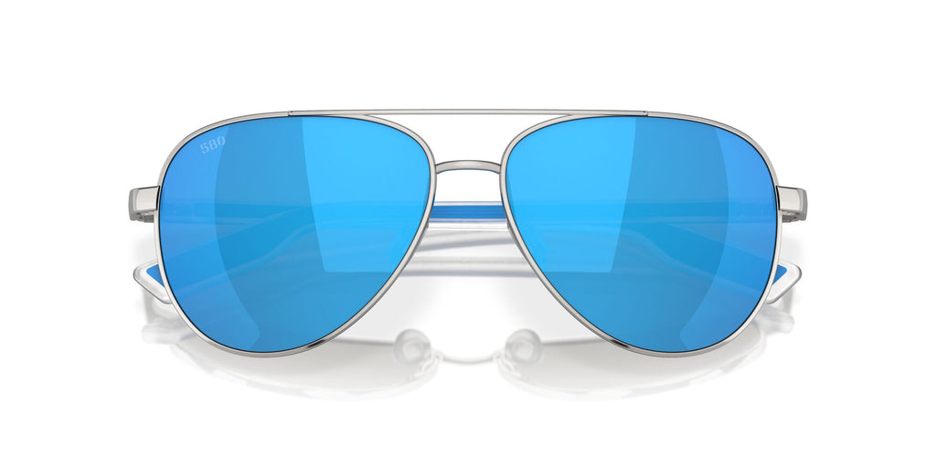 Costa Del Mar Peli 400 Shiny Silver / Polarised In Blue Mirror 580G 57 / Crystal / Metal