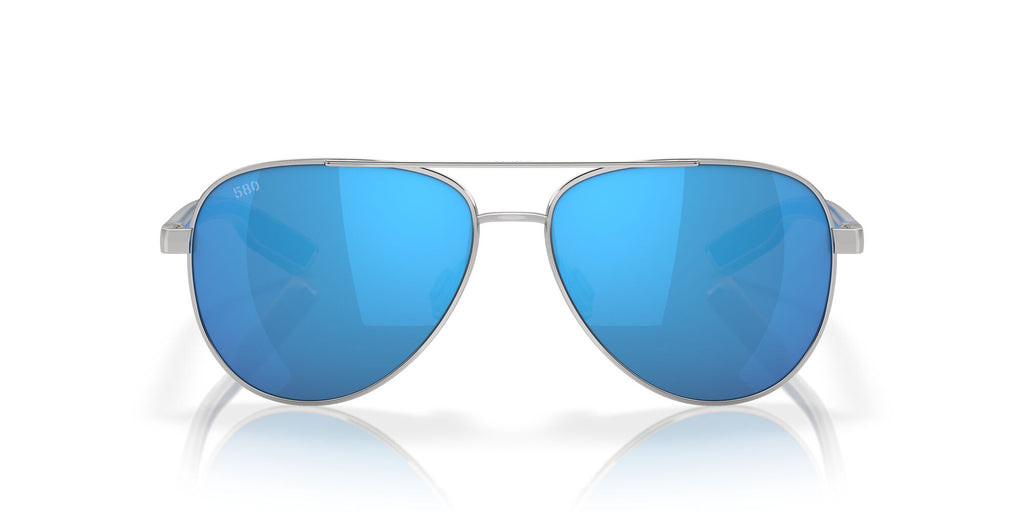 Costa Del Mar Peli 400 Shiny Silver / Polarised In Blue Mirror 580G 57 / Crystal / Metal