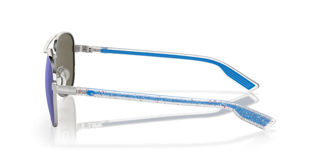 Costa Del Mar Peli 400 Shiny Silver / Polarised In Blue Mirror 580G 57 / Crystal / Metal