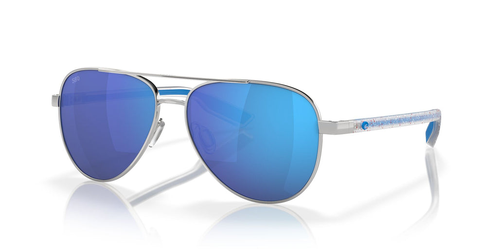 Costa Del Mar Peli 400 Shiny Silver / Polarised In Blue Mirror 580G 57 / Crystal / Metal