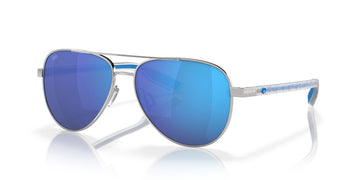 Costa Del Mar Peli 400 Shiny Silver / Polarised In Blue Mirror 580G 57 / Crystal / Metal