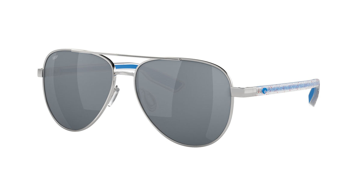 Costa Del Mar Peli 400 Shiny Silver / Polarised In Gray Silver Mirror 580P - Blue Star Eyewear