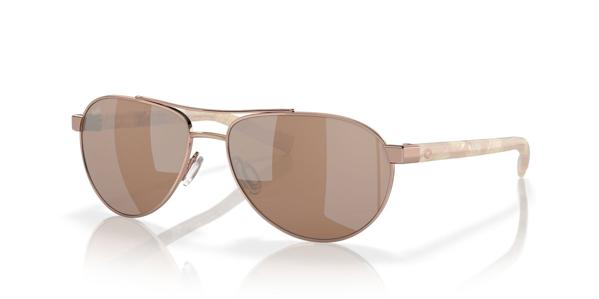 Costa Del Mar Fernandina 164 Shiny Rose Gold / Polarised In Copper Silver Mirror 580G 57 / Crystal / Metal