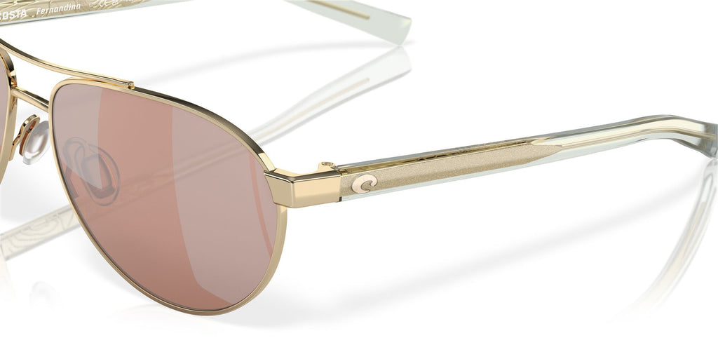 Costa Del Mar Fernandina 126 Shiny Gold / Polarised In Copper Silver Mirror 580P 57 / Plastic / Metal