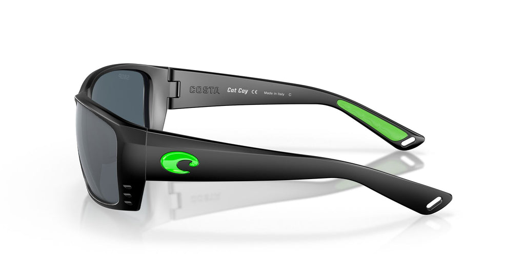 Costa Del Mar Cat Cay 200 Matte Black/Electric Green / Polarised In Gray Silver Mirror 580P 61 / Plastic / Plastic