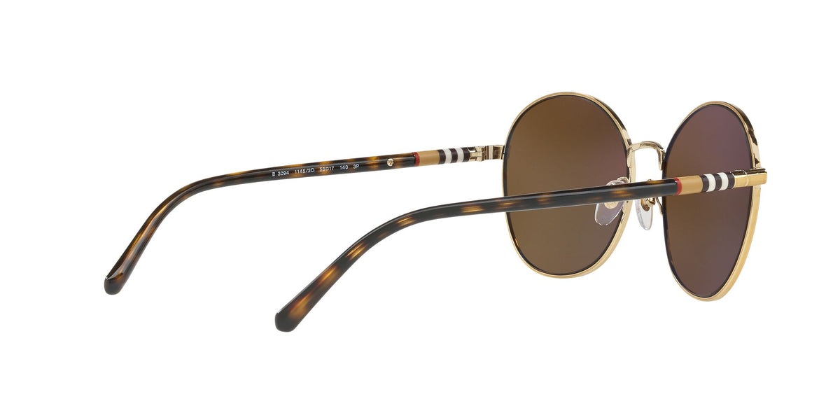 Burberry  0BE3094 11452O 56 Light Gold 
Polarised Dark Brown Mirror Gold 56 
Plastic 
Plastic