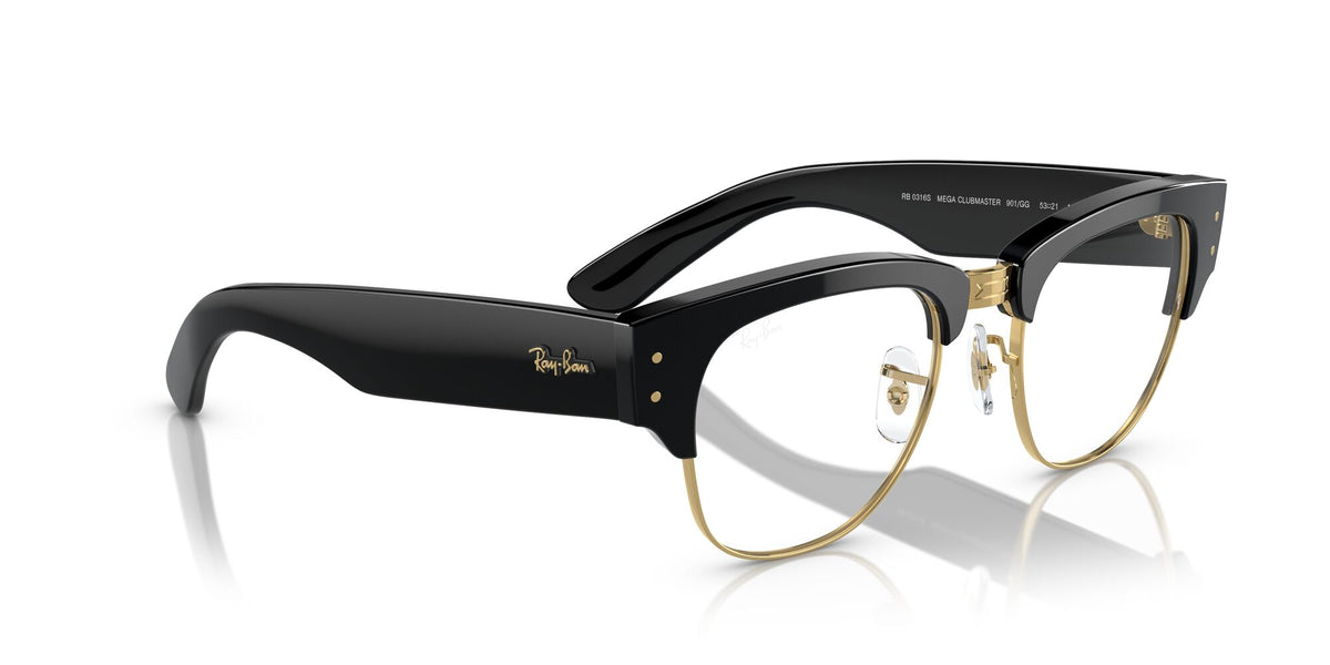 Ray-Ban Mega Clubmaster 0RB0316S 901/GG 53 Black On Gold/ Clear/Blue 53 / Crystal / Propionate / Propionate