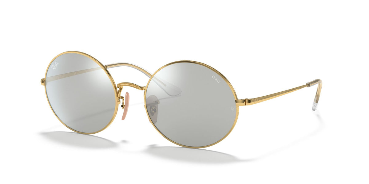 RB 1970 Ray-Ban Oval Gold / Dark Grey/Blue Photochromic Mirror 54 54 / Crystal / Metal / Metal