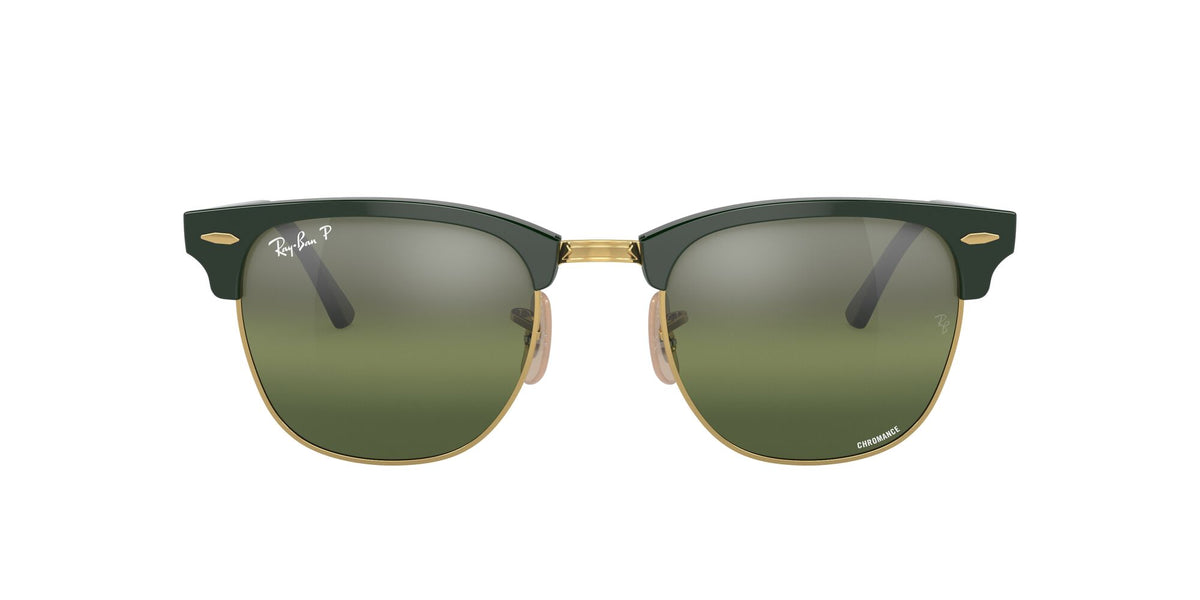 RB 3016F Ray-Ban Clubmaster Low Bridge Fit Green On Gold / Silver/Green 55 55 / Crystal / Acetate / Acetate