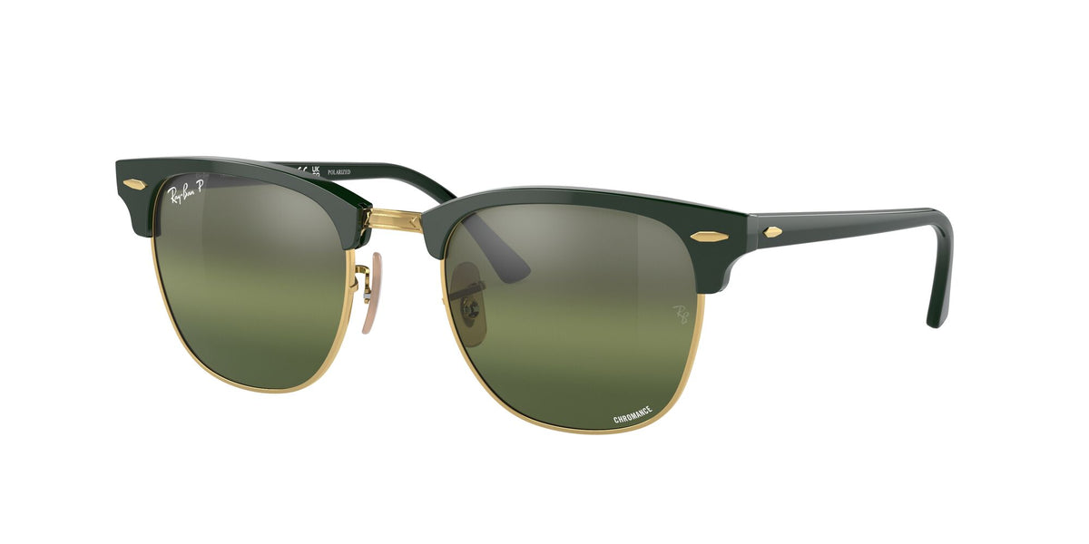 RB 3016F Ray-Ban Clubmaster Low Bridge Fit Green On Gold / Silver/Green 55 55 / Crystal / Acetate / Acetate