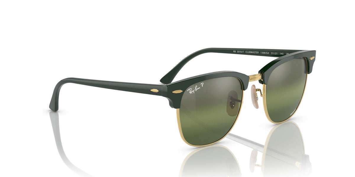 RB 3016F Ray-Ban Clubmaster Low Bridge Fit Green On Gold / Silver/Green 55 55 / Crystal / Acetate / Acetate