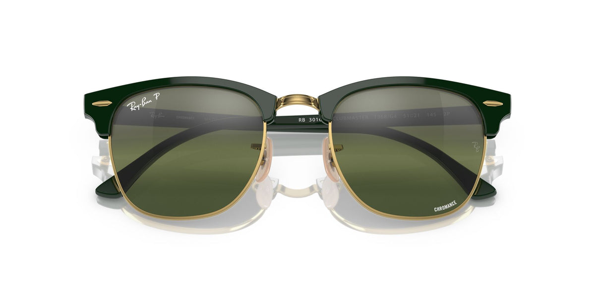 RB 3016F Ray-Ban Clubmaster Low Bridge Fit Green On Gold / Silver/Green 55 55 / Crystal / Acetate / Acetate