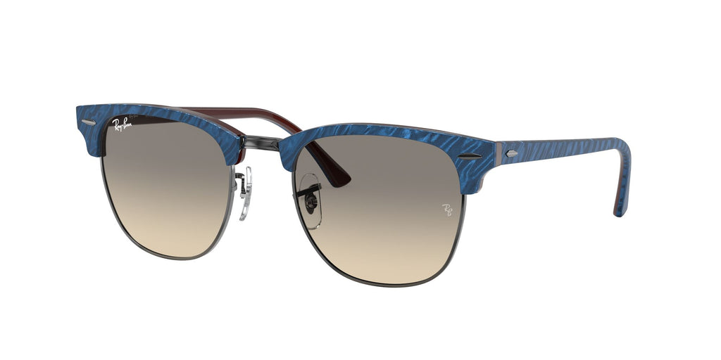 RB 3016 Ray-Ban Clubmaster Wrinkled Blue On Brown /  Clear Gradient Grey 49 49 / Crystal / Plastic