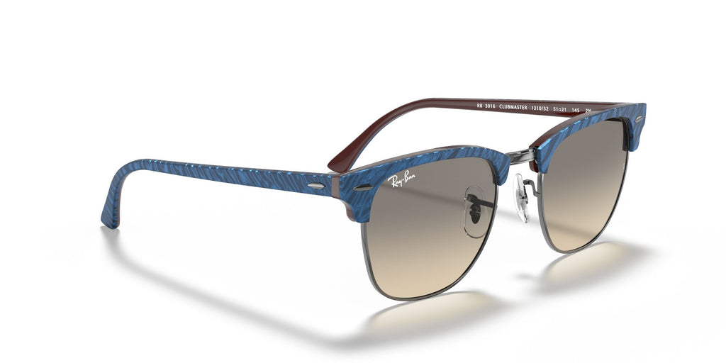 RB 3016 Ray-Ban Clubmaster Wrinkled Blue On Brown /  Clear Gradient Grey 49 49 / Crystal / Plastic