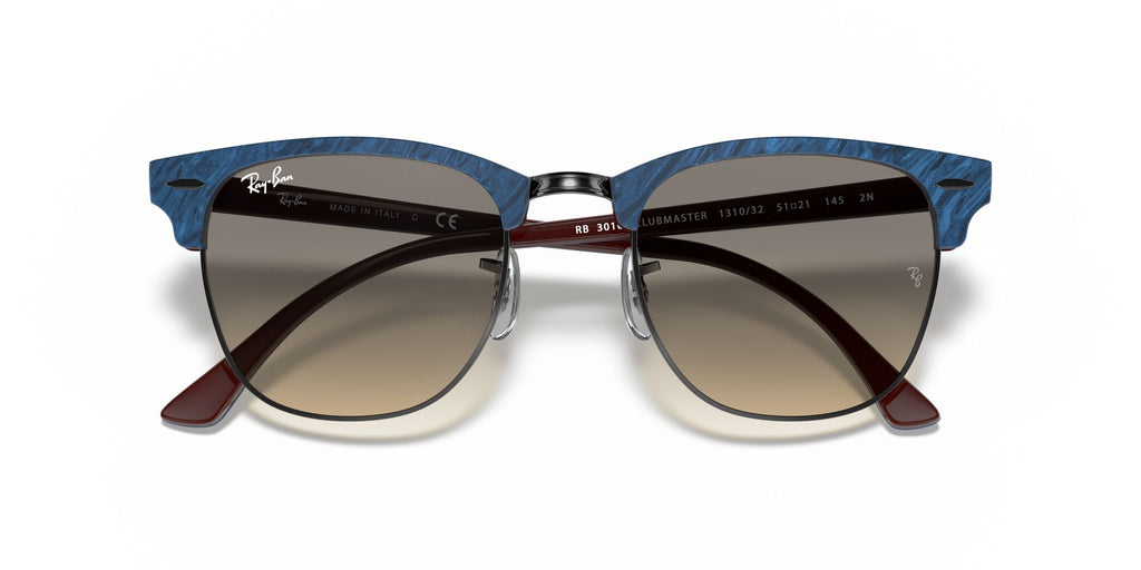 RB 3016 Ray-Ban Clubmaster Wrinkled Blue On Brown /  Clear Gradient Grey 49 49 / Crystal / Plastic