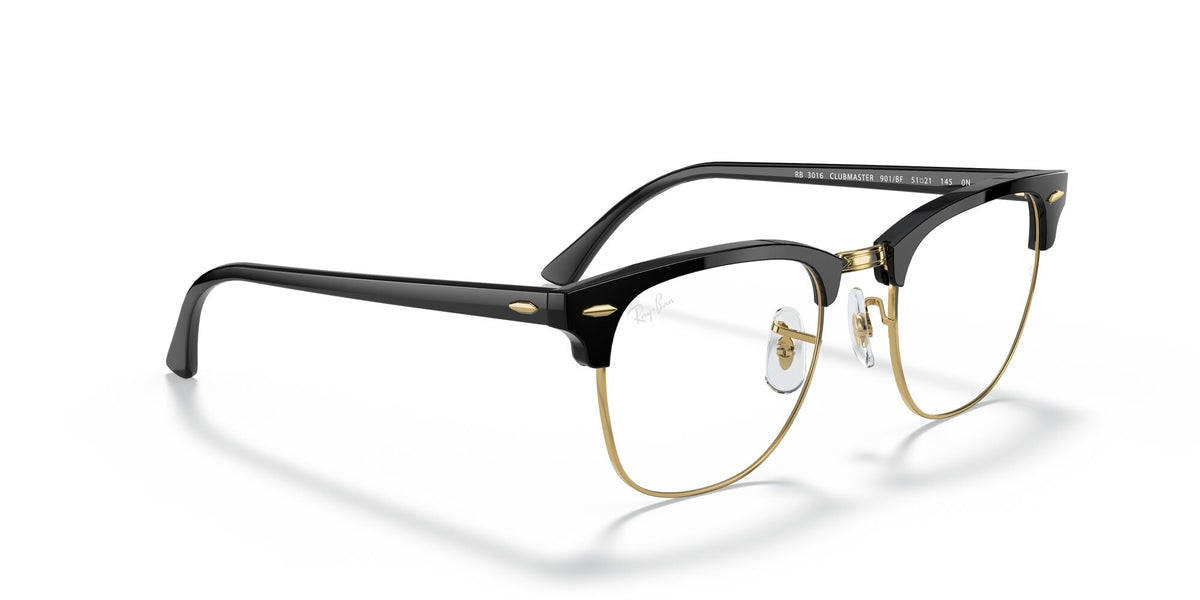 Ray-Ban Clubmaster 0RB3016 901/BF 49 Black/ Clear 49 / Crystal / Acetate / Acetate