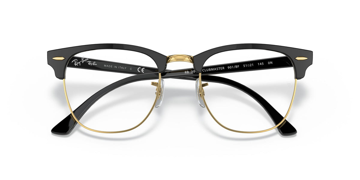 Ray-Ban Clubmaster 0RB3016 901/BF 49 Black/ Clear 49 / Crystal / Acetate / Acetate