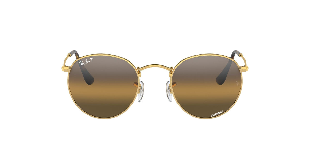 Ray-Ban Round Metal 0RB3447 001/G5 50 Gold/ Silver/Brown - Blue Star Eyewear