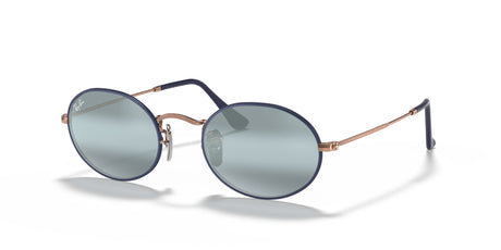 RB 3547 Ray-Ban Oval Matte Dark Blue On Copper /  Blue Bi-Mirror Grey 51 51 / Crystal / Metal