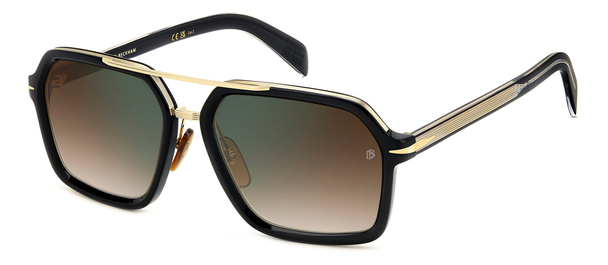 David Beckham DB 7128/S Black Gold/ Brown Shaded Green Mirror