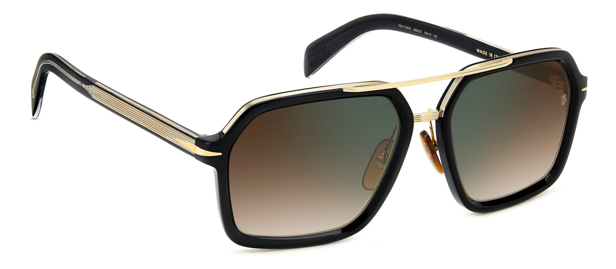 David Beckham DB 7128/S Black Gold/ Brown Shaded Green Mirror