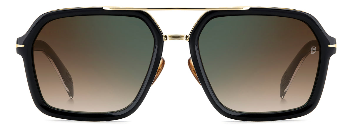 David Beckham DB 7128/S Black Gold/ Brown Shaded Green Mirror