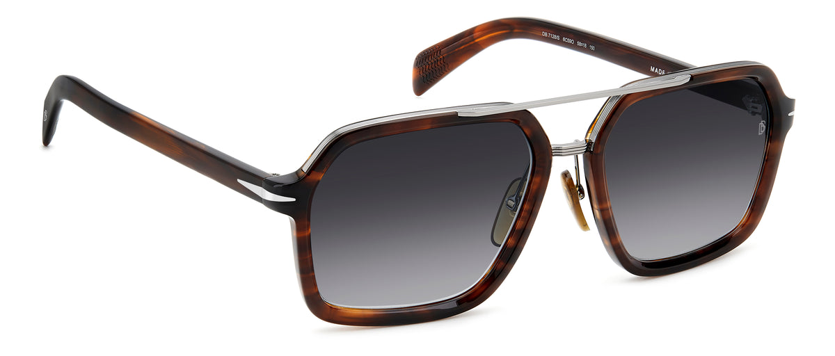 David Beckham DB 7128/S Brown Horn Ruthenium/ Dark Grey Shaded