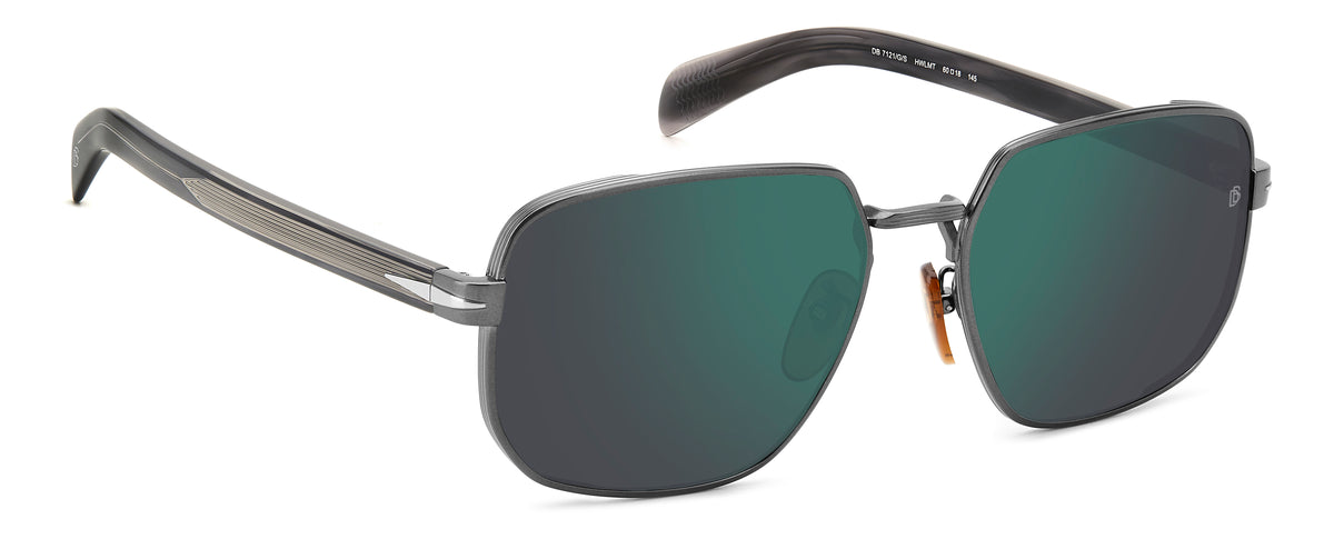 David Beckham DB 7121/G/S Matte Dark Ruthenium Horn/ Green Lens