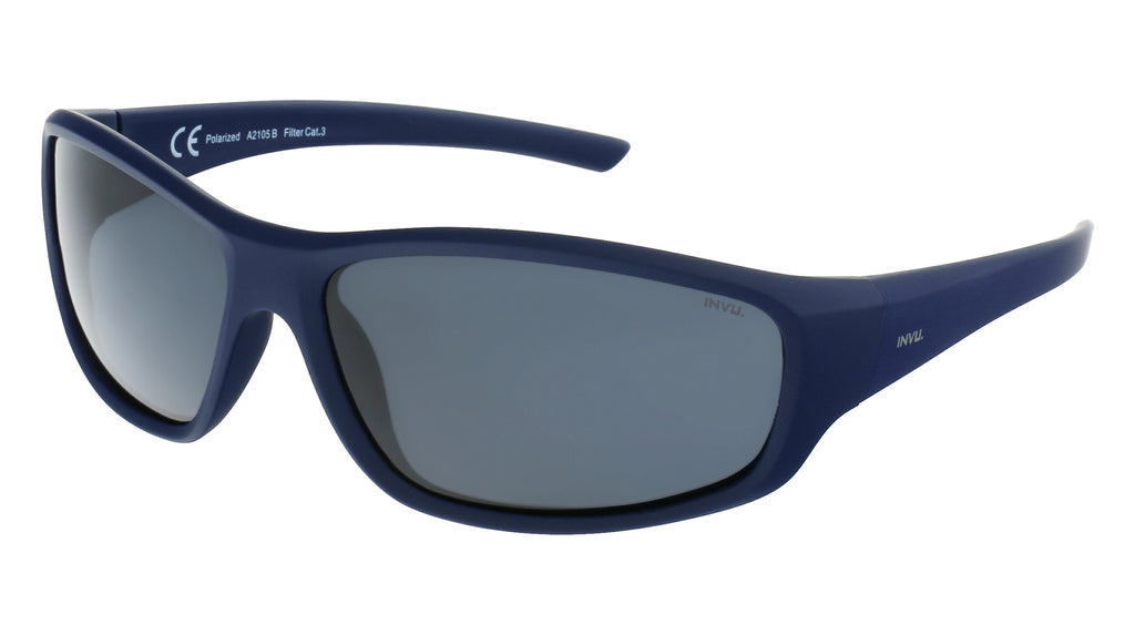 INVU Ultra Polarised Sunglasses  -  A2105B  Rubb. Blue w/  Solid Smoke