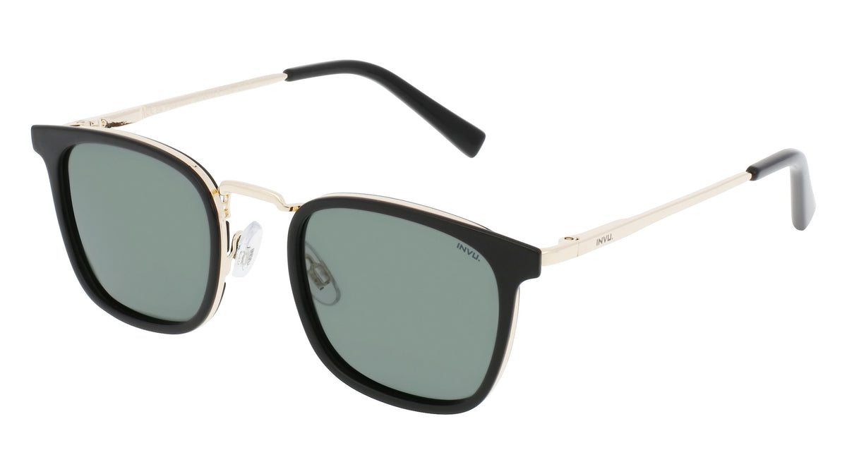 INVU Ultra Polarised Sunglasses - IB12415A Gold/Black w/ Solid Green ...