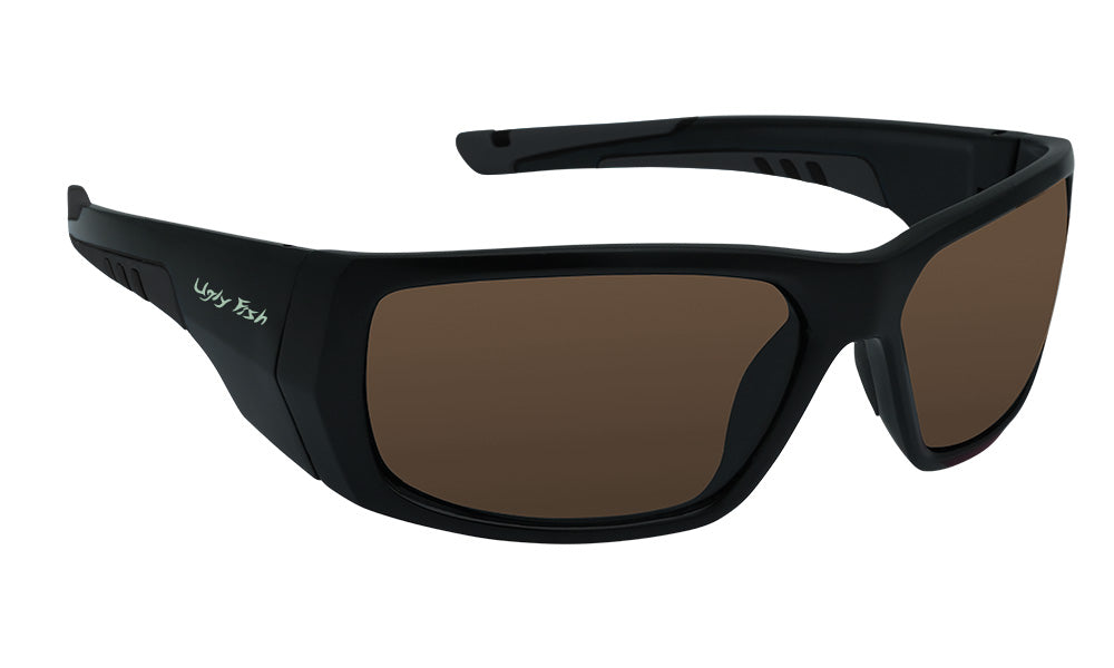 Ugly Fish PFN680 Recycled Fishing Net Wrap Polarised Sunglasses Matt Black Frame/ Brown Shaded Lens