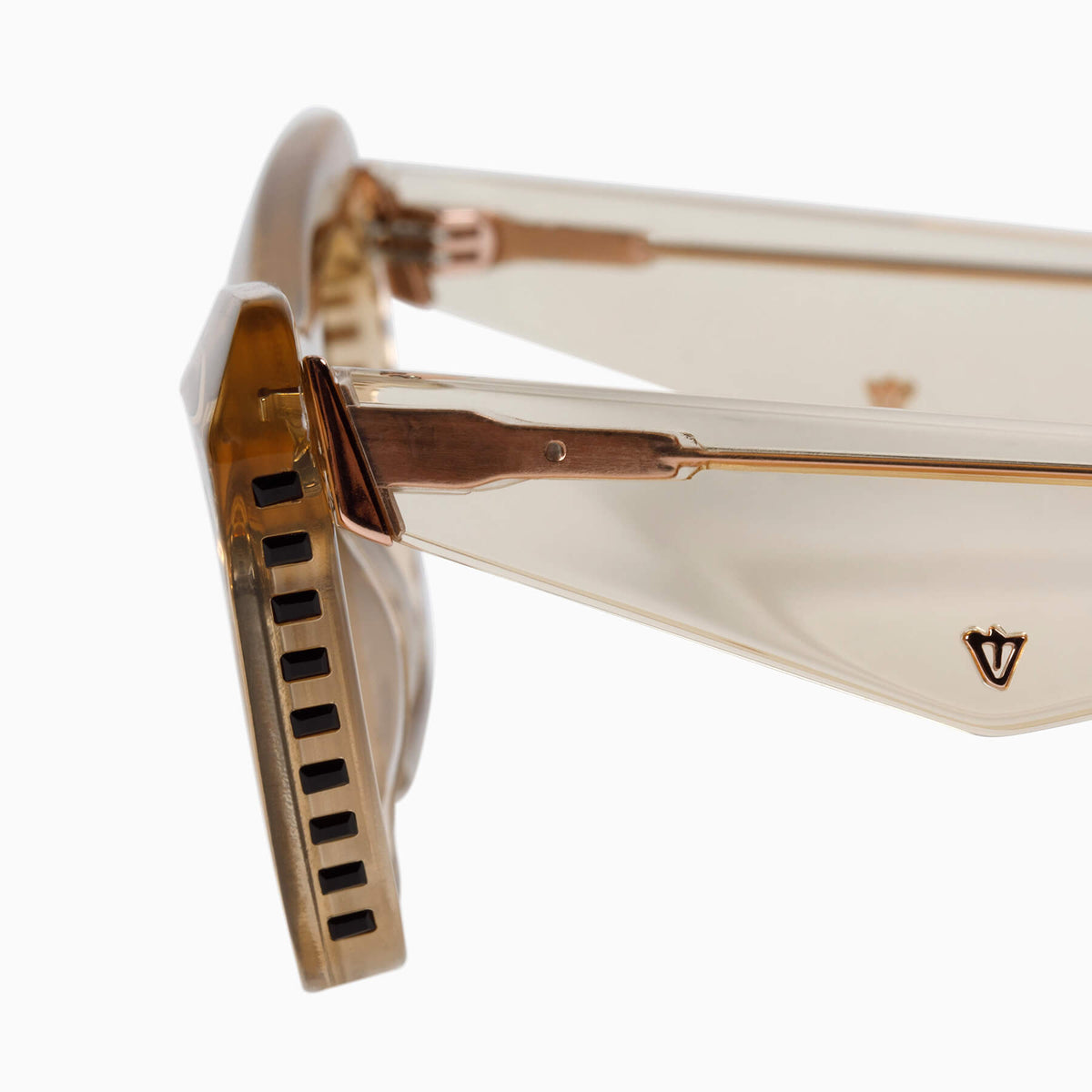 Valley - PIAF - Champagne w. Black Swarovski Crystals Gold Metal Trim / Brown Gradient Lens - Blue Star Eyewear
