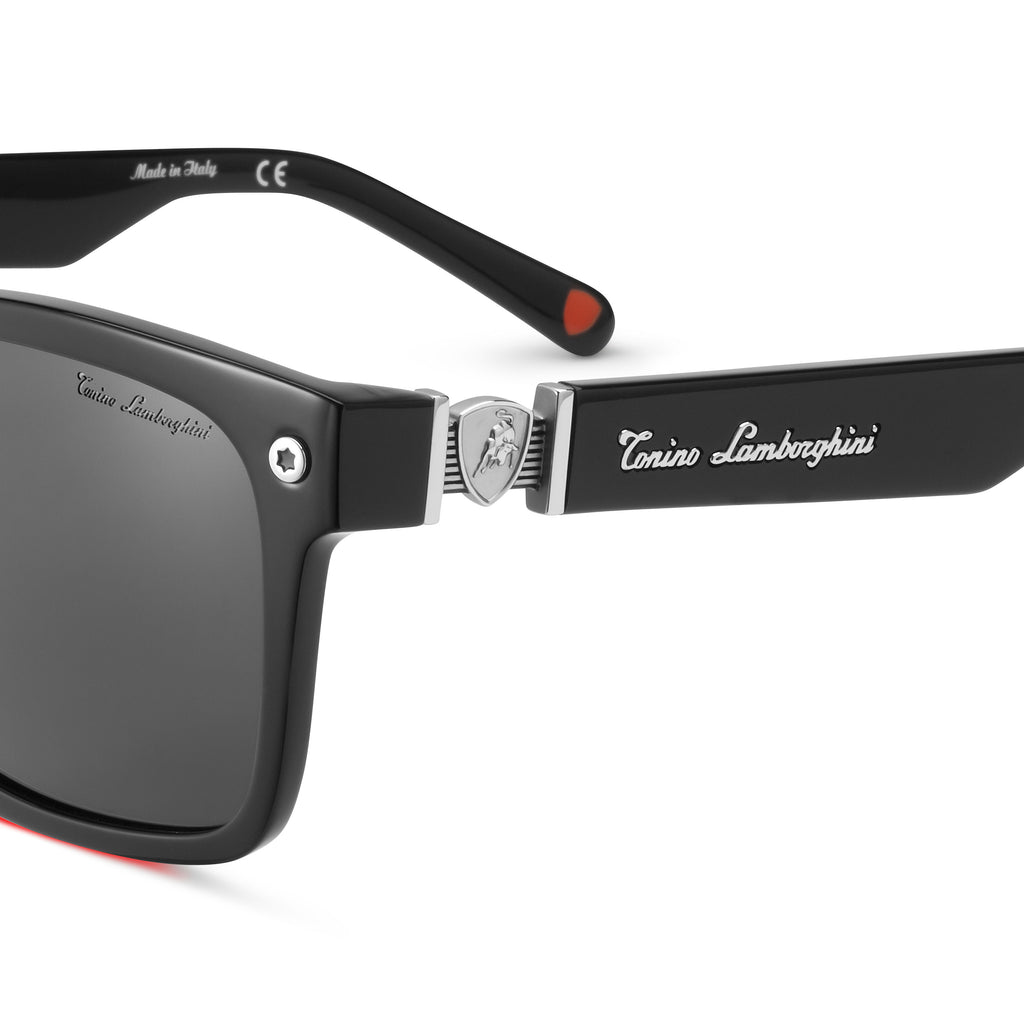 Tonino Lamborghini Black Acetate, Grey Lenses