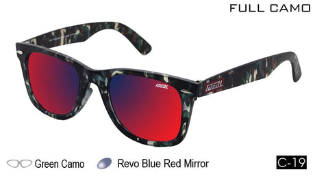 IDEAL Polarised Sunglasses Full Camo Colour:Green Camo/Blue Red Mirror - Blue Star Eyewear