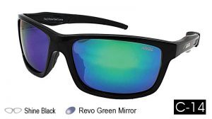 IDEAL Polarised Sunglasses Sports Wrap 388-8902 Shine Black/Geen Mirror - Blue Star Eyewear