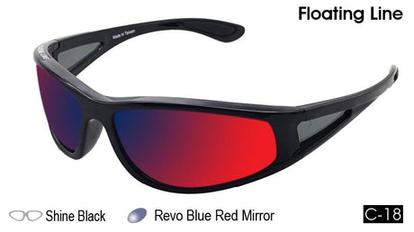 IDEAL Polarised Sunglasses Floating Sports Wrap 388-8970 Shine Black/Blue Red Mirror - Blue Star Eyewear