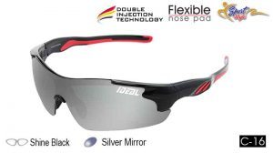IDEAL Polarised Sunglasses Sports Wrap 388-8993 Colour:Shine Black/Silver Mirror - Blue Star Eyewear