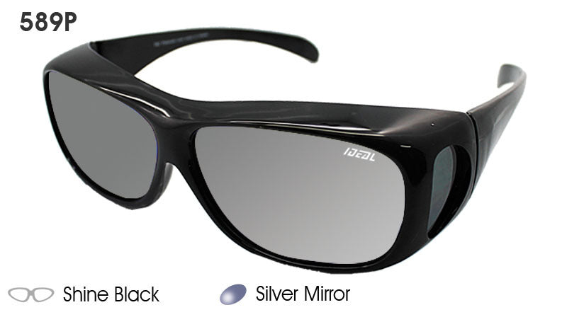 IDEAL Polarised Fit-Over Sunglasses 589P Shine Black/Silver Mirror Shine Black/Silver Mirror - Blue Star Eyewear